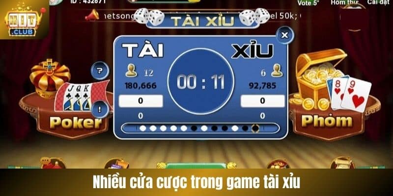 Nhiều cửa cược trong game tài xỉu